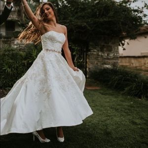 Wedding Dress - Embroidered High Low Satin Oleg Cassini Dress